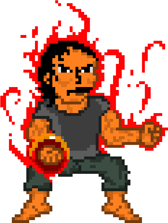 Pixel Art Fighter With Energy Blast