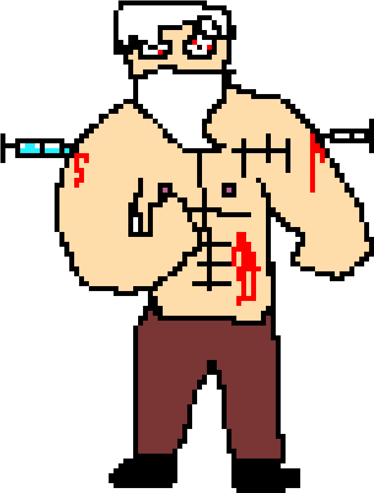 Pixelated Muscular Character With Syringe