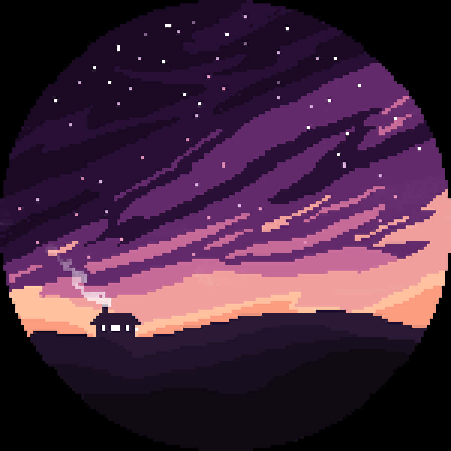 Pixelated Night Sky Landscape