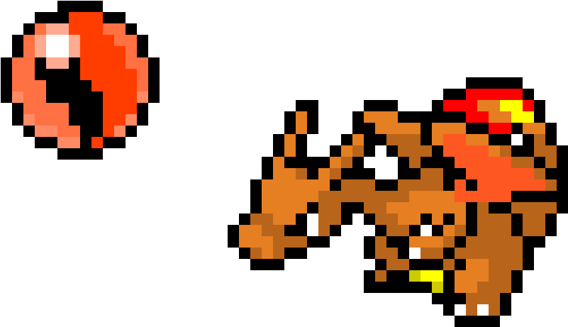 Pixelated Pokeballand Charizard Art