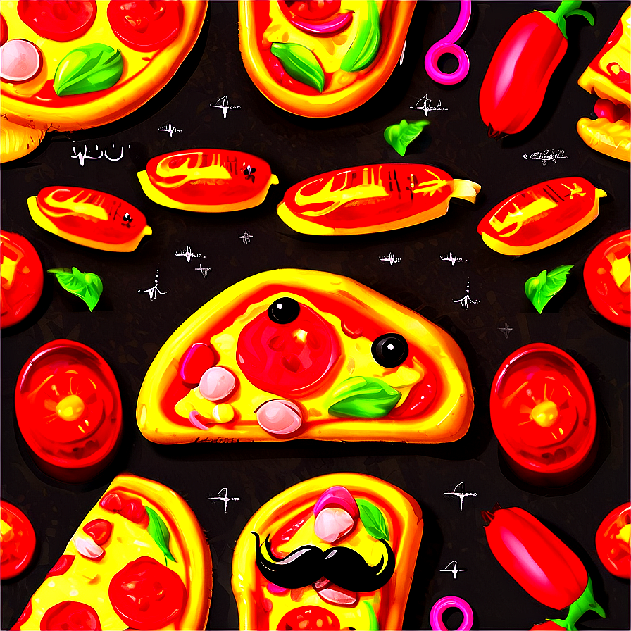 Pizza Cartoon With Mustache Png 06272024