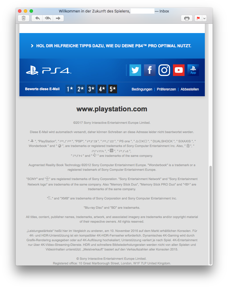 Play Station Email Screenshot German