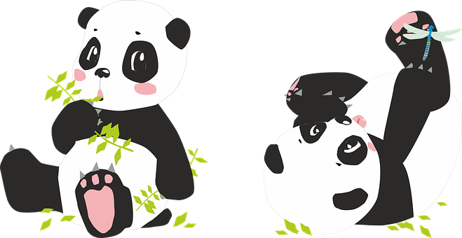 Playful Cartoon Pandas