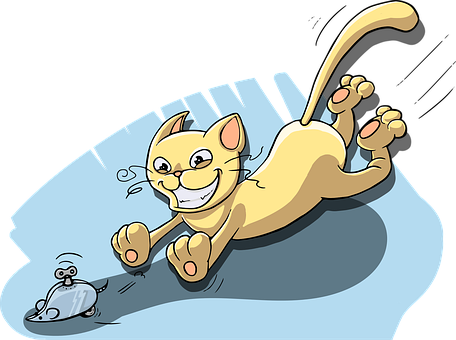 Playful Cat Chasing Mouse Cartoon