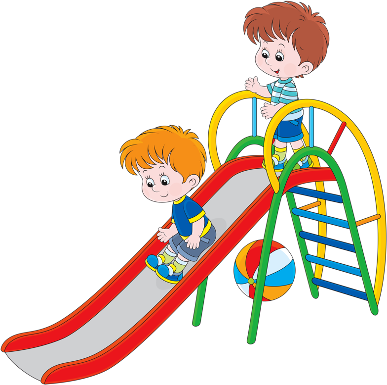 Playful Kids On Slide