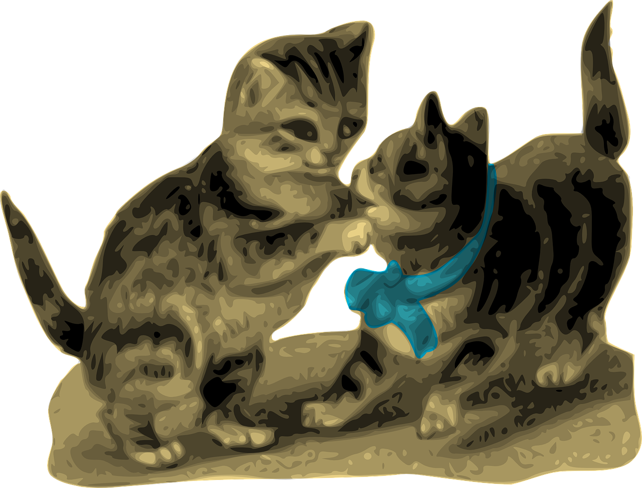 Playful Kittens With Blue Bow