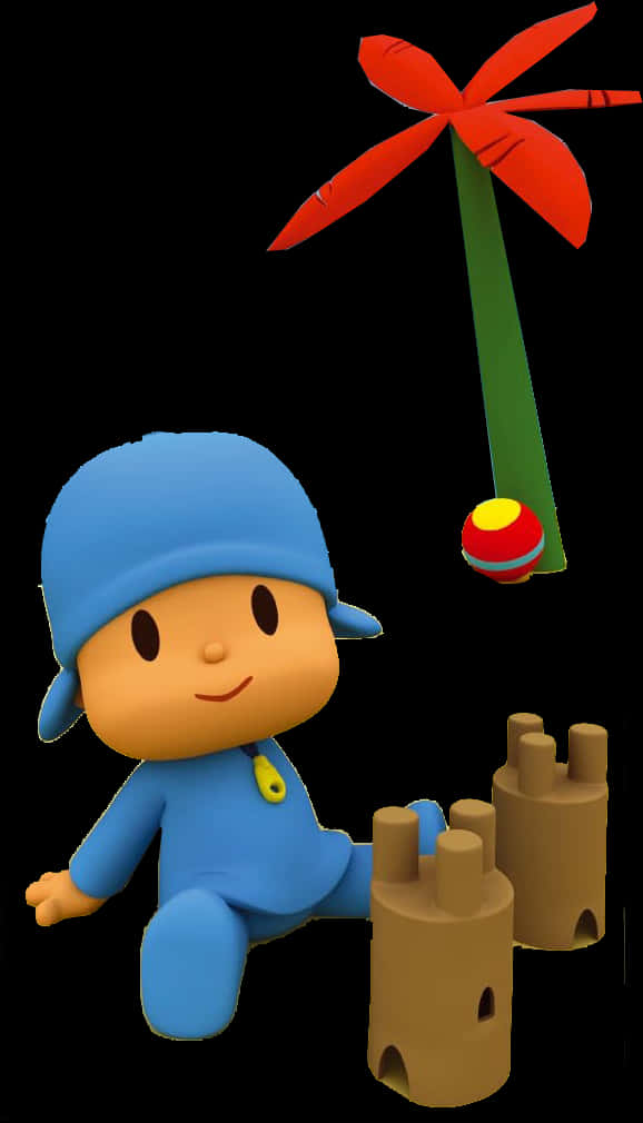 Pocoyo Playing With Sandcastleand Pinwheel