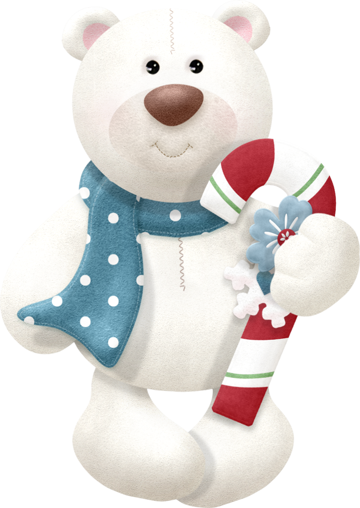 Polar Bear Plush Toy Holding Candy Cane