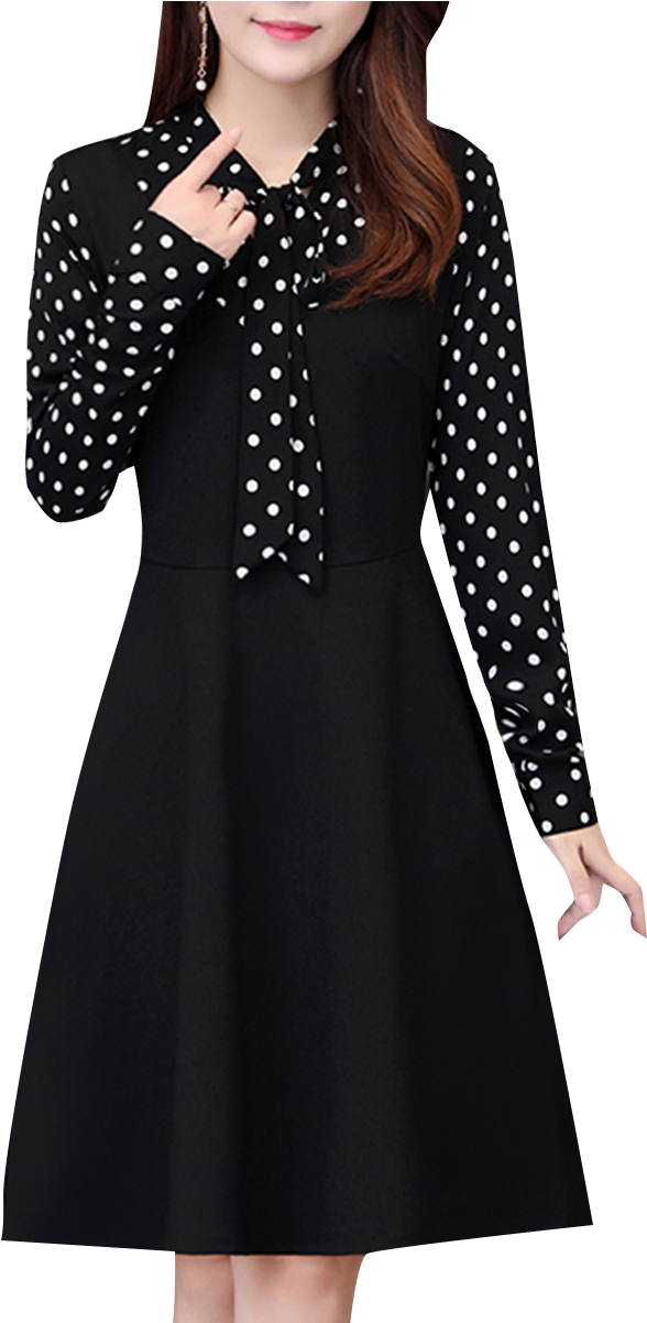 Polka Dot Blouse Black Dress