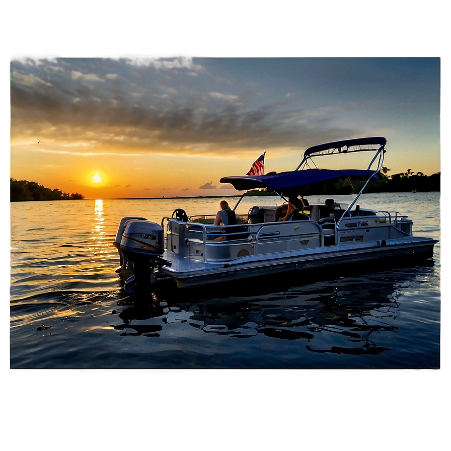 Pontoon Boat Docked At Sunset Png Juk35