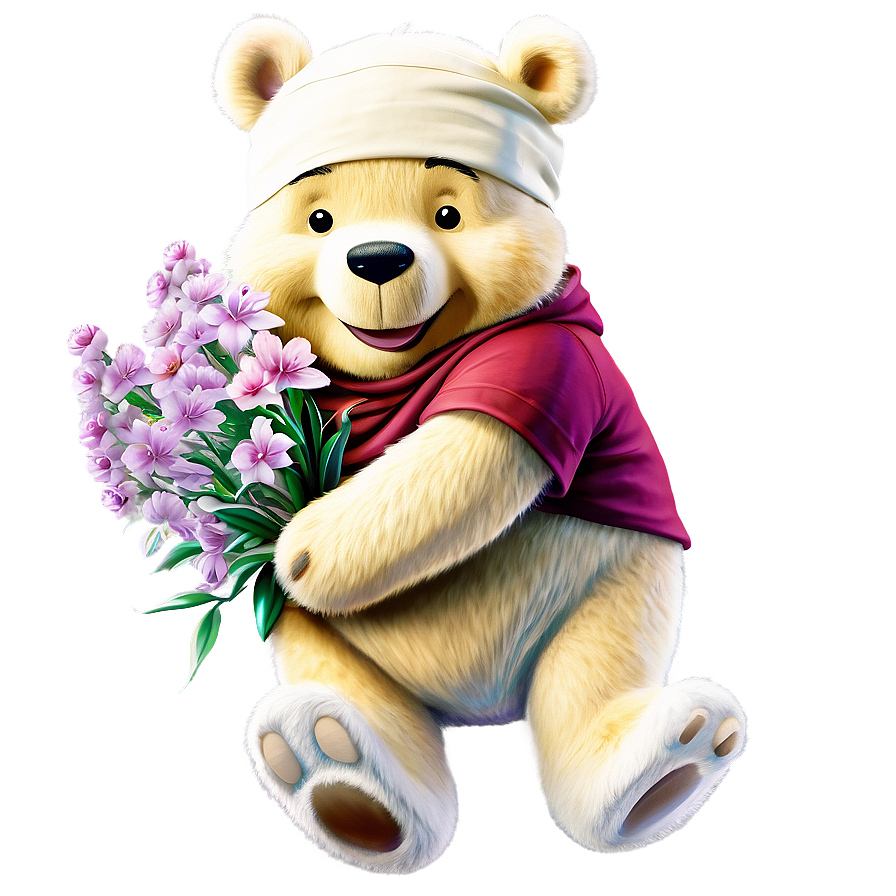 Pooh Bear With Flowers Png Puy