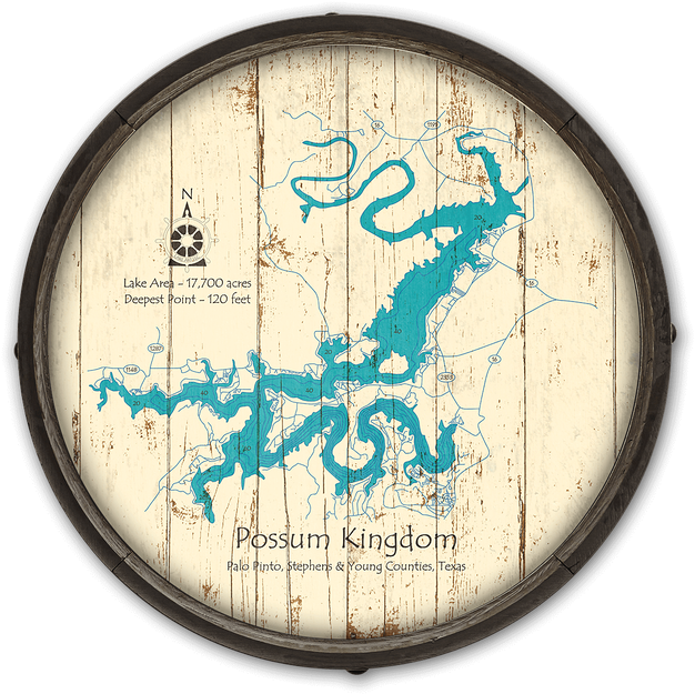 Possum Kingdom Lake Map Barrel Top