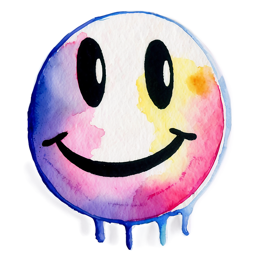 Preppy Smiley Face In Watercolor Png Fnu