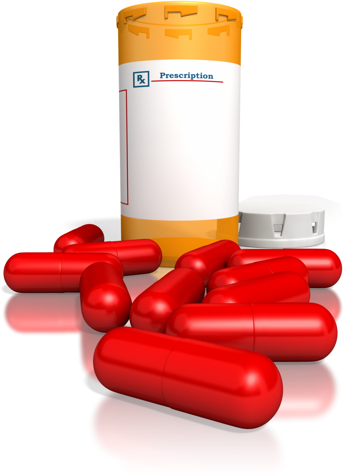 Prescription Medication Bottleand Red Capsules