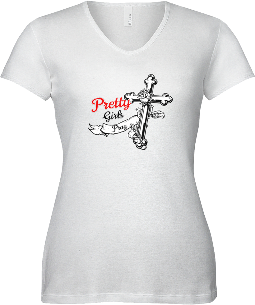 Pretty Girls Pray White T Shirt With Cross Design