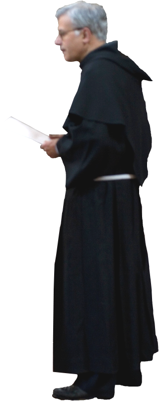 Priestin Black Robe Holding Paper