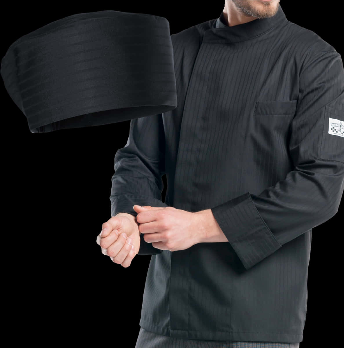 Professional Chefin Black Uniformwith Hat