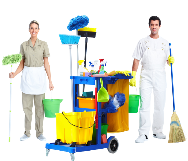 Professional Cleaning Team With Equipment