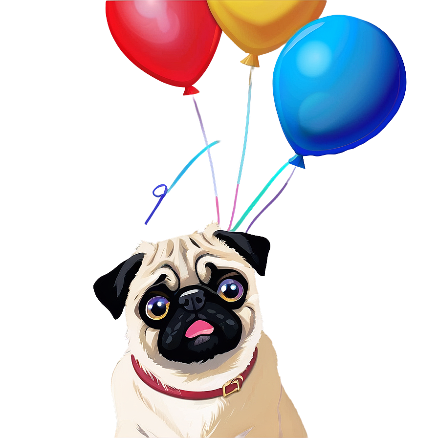 Pug With Balloons Png Ono74