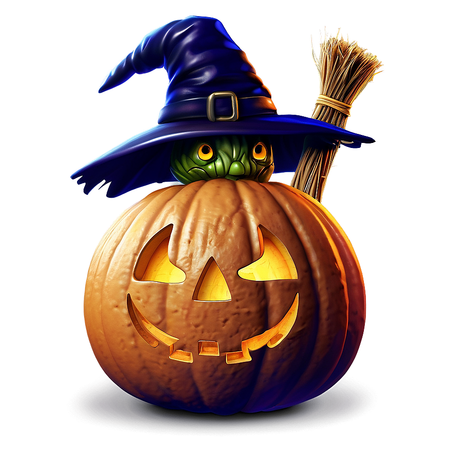 Pumpkin With Witch Broom Png 05242024