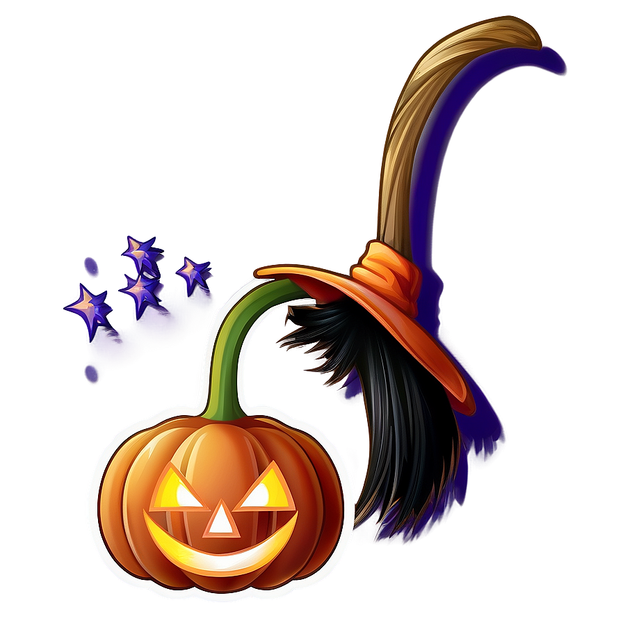 Pumpkin With Witch Broom Png Glo95