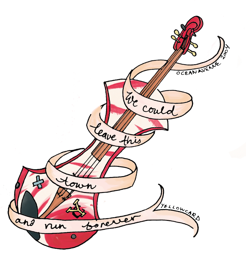 Punk Rock Escape Guitarand Ribbon Illustration