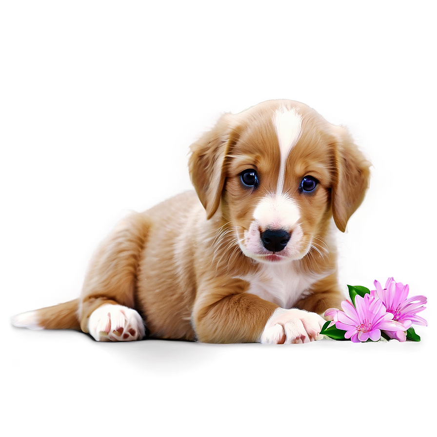 Puppy With Flowers Png Ful