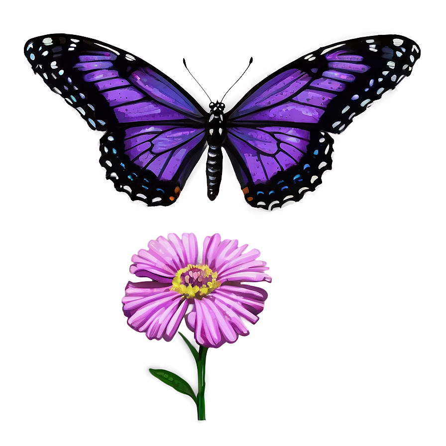 Purple Butterfly On Flower Png Adk