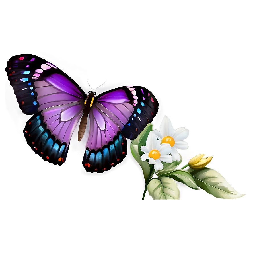 Purple Butterfly On Flower Png Qas