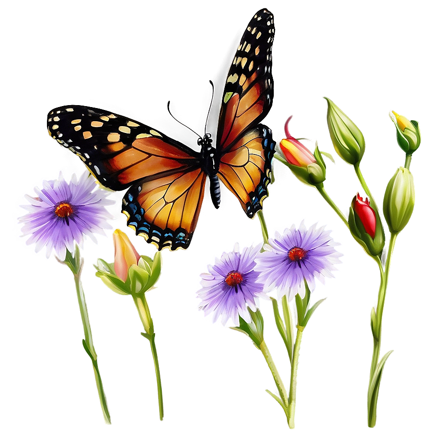 Purple Butterfly On Flower Png Xll78