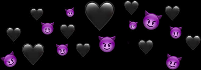 Purple Deviland Black Hearts Pattern