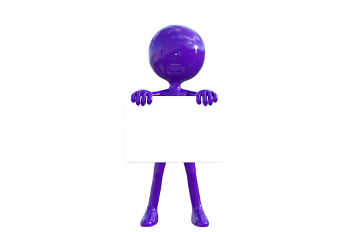 Purple Figure Holding Blank Sign