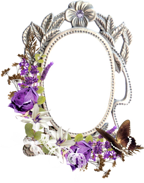 Purple Floral Framewith Butterfly.png