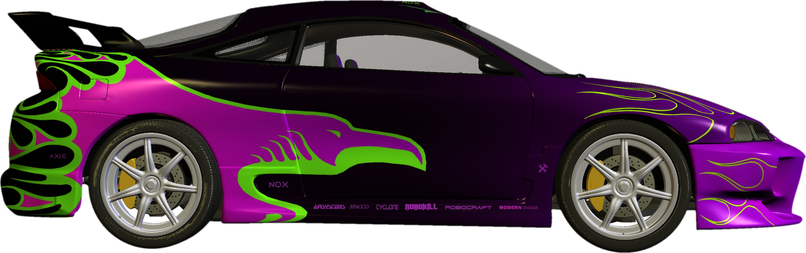 Purple Green Flame Race Car