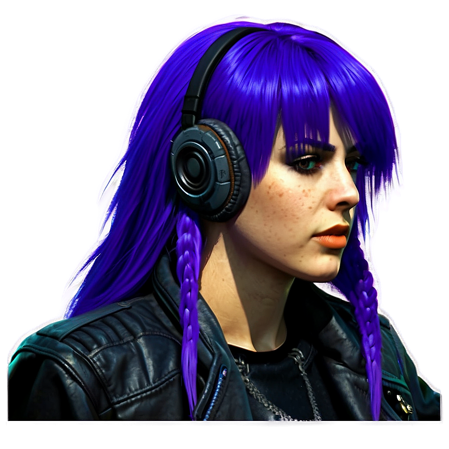 Purple Hair Cyberpunk Hacker Png Bmv44