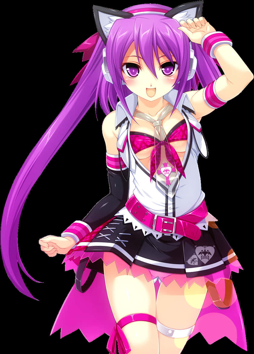 Purple Haired Anime Girlwith Cat Ears