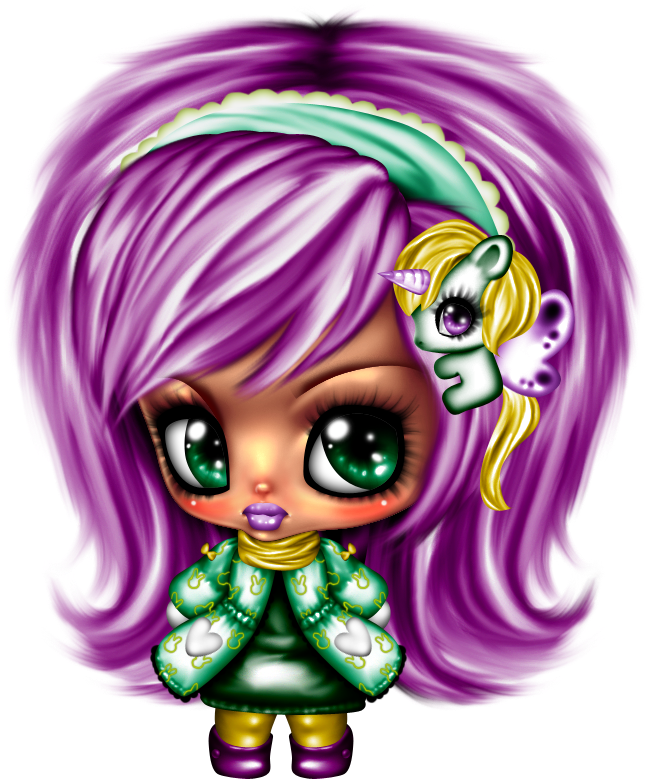 Purple Haired Bratz Dollwith Unicorn Clip Art