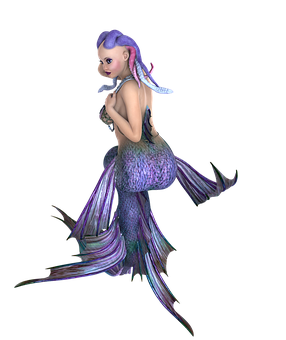 Purple Haired Mermaid3 D Model