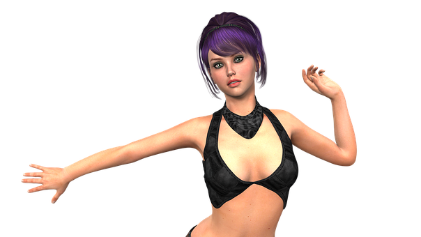 Purple Haired3 D Character Black Outfit