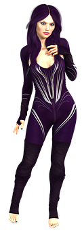 Purple Haired3 D Characterin Bodysuit