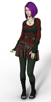 Purple Haired3 D Characterin Plaid Outfit