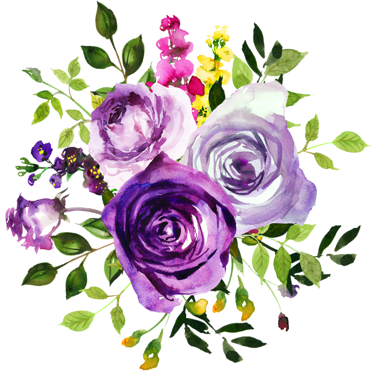 Purple Roses Watercolor Bouquet