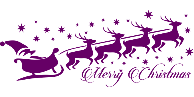 Purple Santa Sleigh Reindeer Christmas Greeting