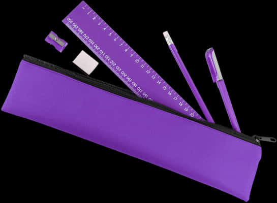 Purple Stationery Itemson Black Background