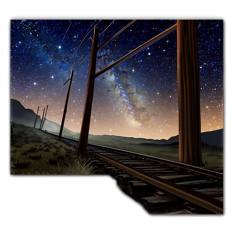 Railroad Tracks Under Starry Night Png Ymb