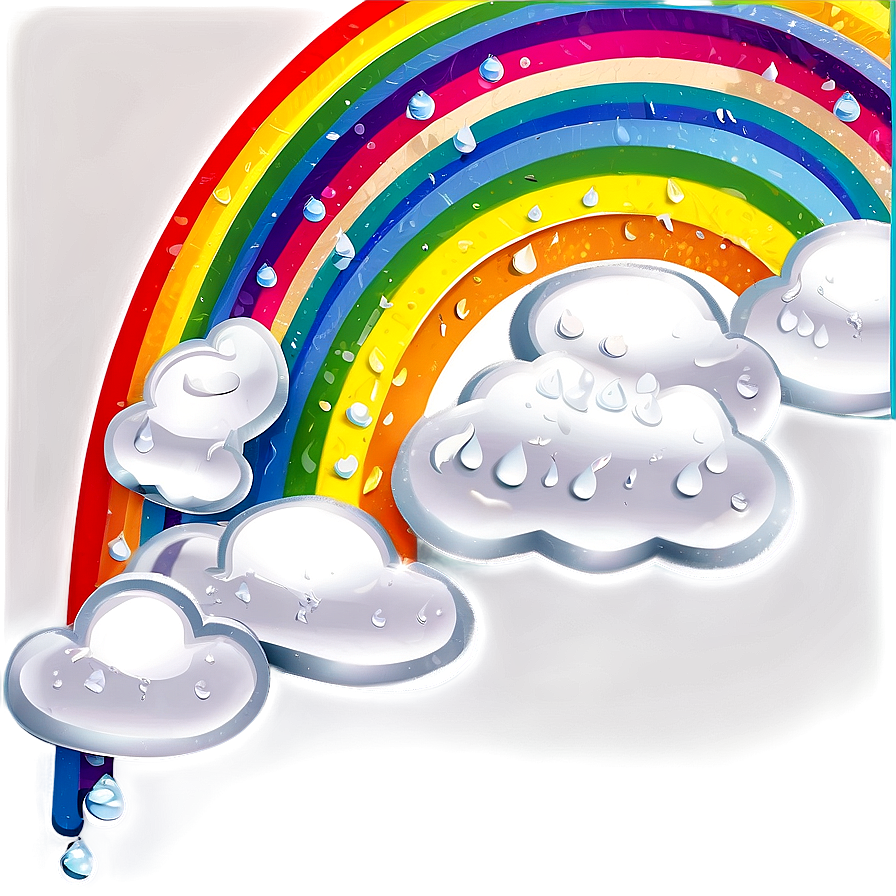 Rainbow With Clouds And Raindrops Png 06282024