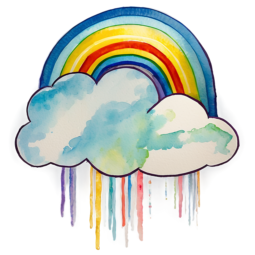 Rainbow With Clouds In Watercolor Png Xbl