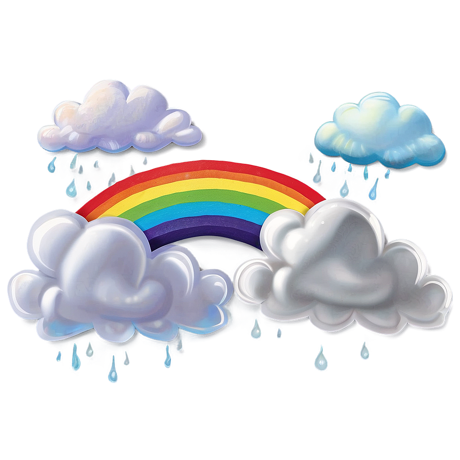 Rainbow With Puffy Clouds Png Iyj10