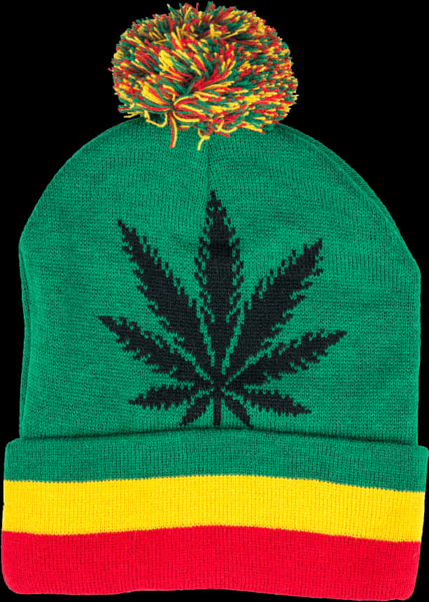 Rasta Beanie With Cannabis Leaf