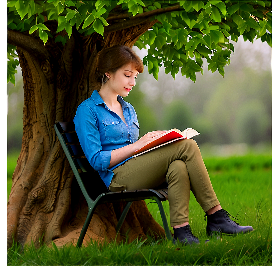 Reading Book Under Tree Png Iiy94